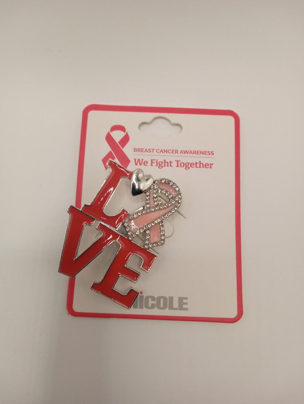 BREAST CANCER BROOCH LOVE SILVER TONE 1230-1235